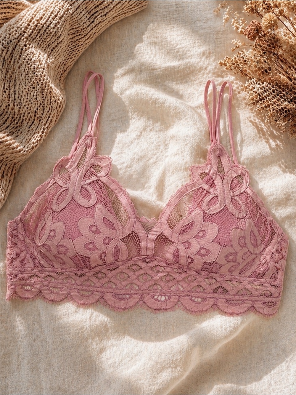 ZENANA Lace Bralette Plus Size 3X Pink Racerback Strappy Padded Festival Boho